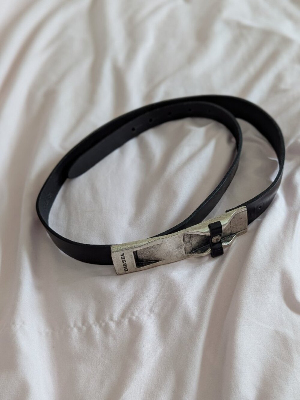 DIESEL Black Silver Buckle Leather Belt Size 90